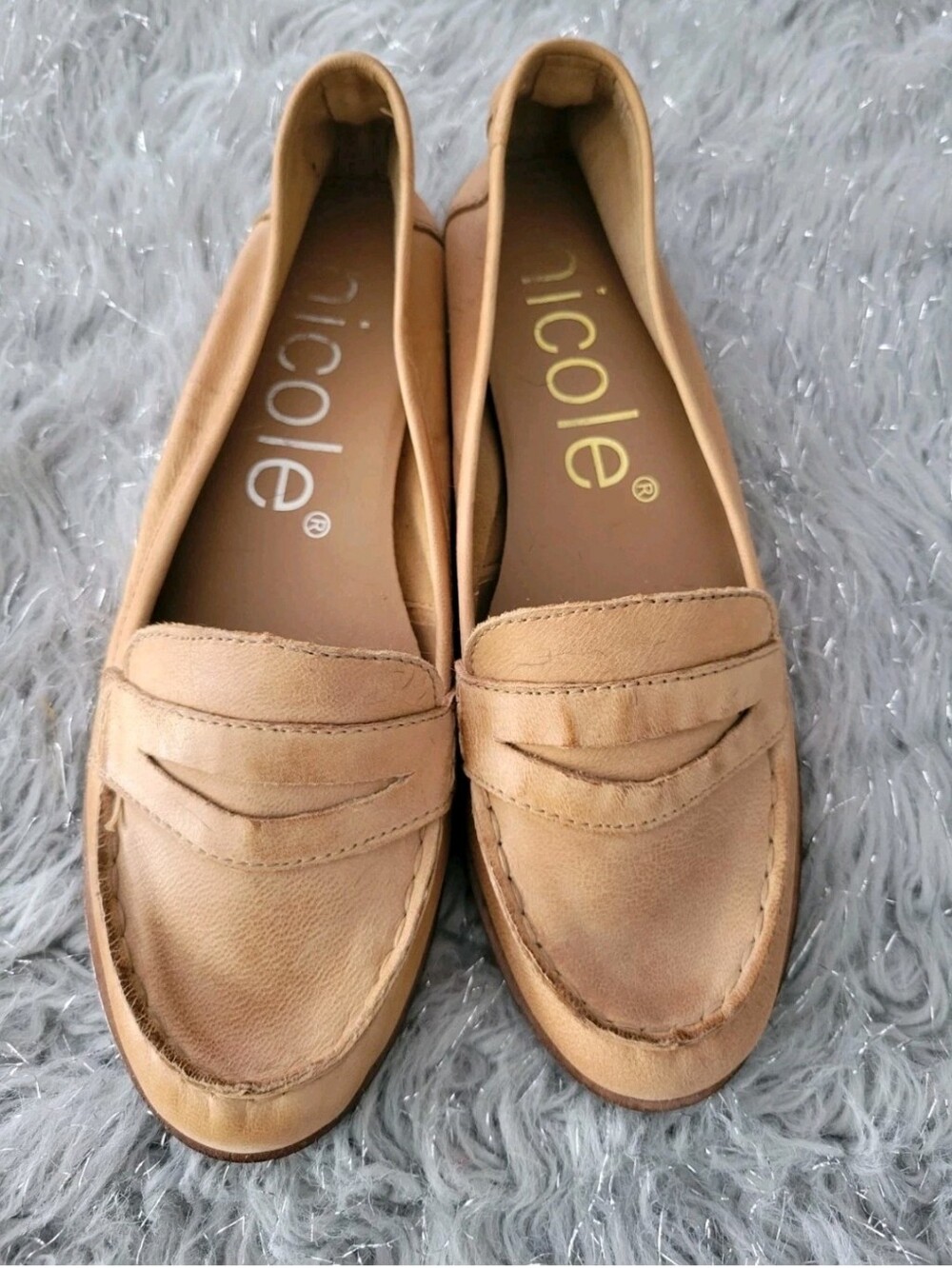 Tan Suede Leather Penny Loafers Flats Moccasins Nicole Slip Ons Preppy Womens 8